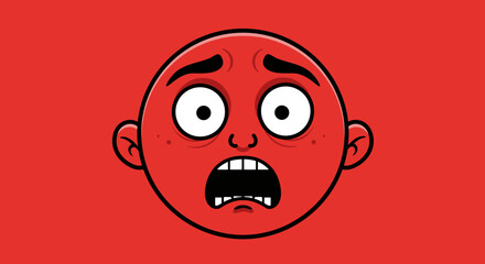 Cartoon Face Expressing Fear Wide Eyes Open Mouth.