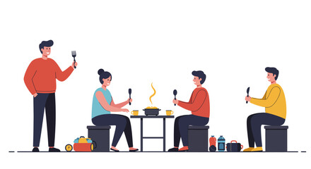 Family Dinner Illustration: People Gathering for Meal.