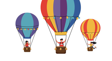 Colorful Hot Air Balloons with People Enjoying Flight.