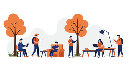 People Reading Studying and Working Outdoors in Park.