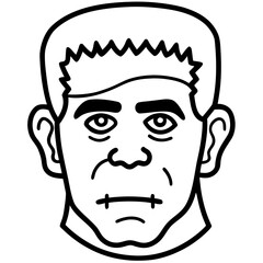 Frankenstein head line art vector illustration  