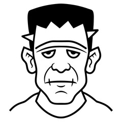 Frankenstein head line art vector illustration  