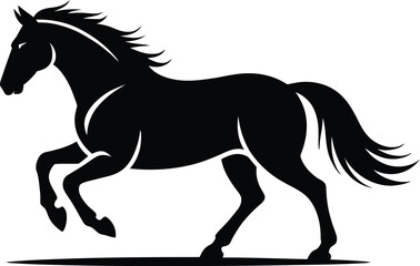 Elegant Black Silhouette of Galloping Horse: Symbol of Speed, Strength, Freedom, and Graceful Movement for Equine-Themed Art and Design