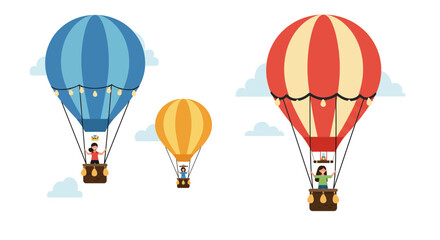 Colorful Hot Air Balloons with Passengers Flying.