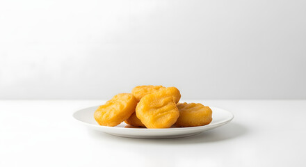 Delicious Chicken Nuggets Crispy Bite-Sized Pieces on White Plate, Perfect for Snacking