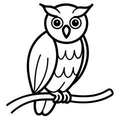 Owl on branch line art vector illustration  