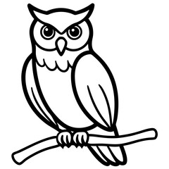 Owl on branch line art vector illustration  