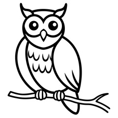Owl on branch line art vector illustration  