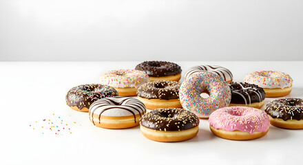 Delicious Assortment of Doughnuts Sprinkled, Glazed and Chocolate Temptations
