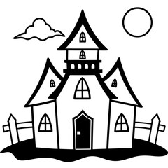 Haunted house line art vector illustration