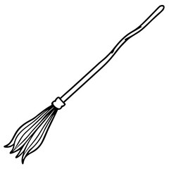Flying broomstick line art vector illustration  