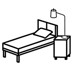 Patient bed table line art vector illustration  