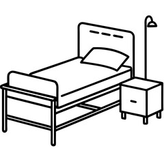 Patient bed table line art vector illustration  