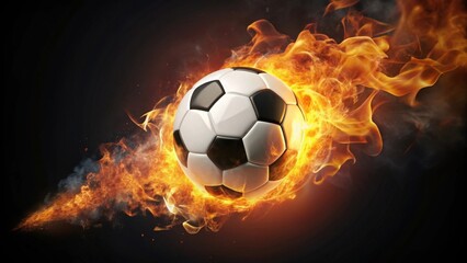Fototapeta premium Fiery Soccer Ball Blazing Through the Air, a Dynamic Image of Intense Competition and Unrivaled Passion