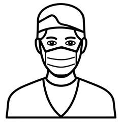 Surgeon with mask line art vector illustration  