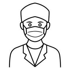 Surgeon with mask line art vector illustration  