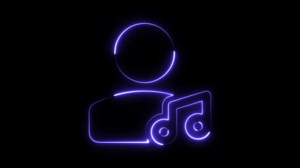 Neon glowing music icon with person silhouette abstract background digital animation concept for music streaming
