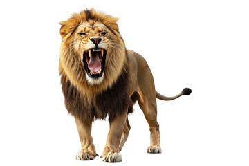 Obraz premium Majestic male lion with flowing mane roaring fiercely