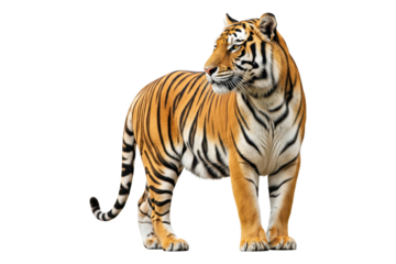 Majestic tiger standing and looking back over its shoulder