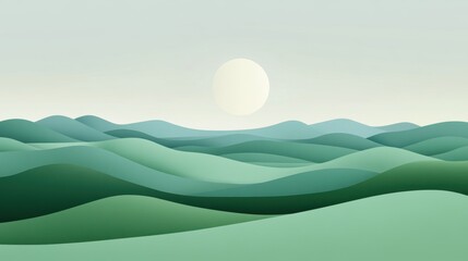 Serenity in Green Hills with Soft Sunrise and Gentle Landscape