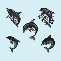 Naklejka premium vector set of a fish dolphins 