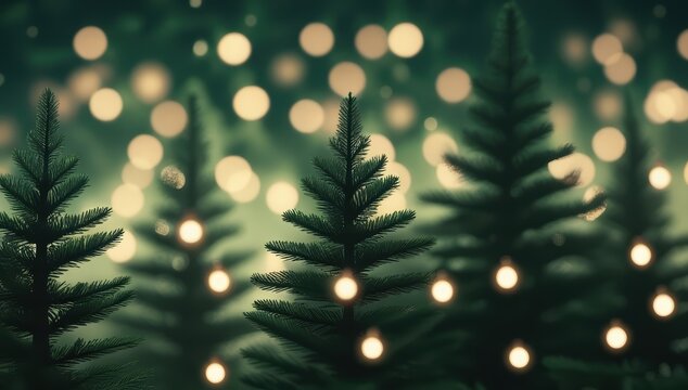 Enchanting forest scene with twinkling bokeh lights - Powered by Adobe