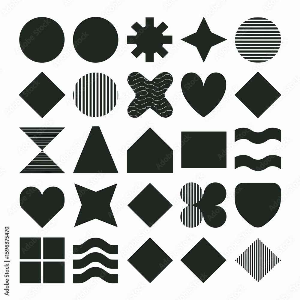 Aufkleber black and white vector icon sheet of geometric shapes with various patterns and textures – useful fo