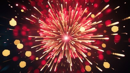 Exploding red fireworks display against a dark night sky