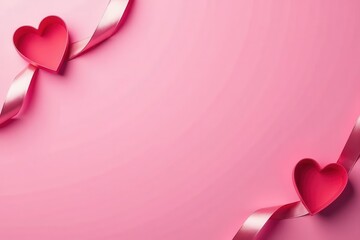 Pink background, silver ribbon heart border Minimal Valentine's design , valentines day, art