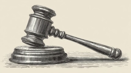 Wooden gavel resting on its stand.