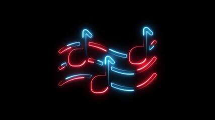 Neon music notes glowing red and blue on black background abstract rhythm sound melody creative art digital animation - Powered by Adobe