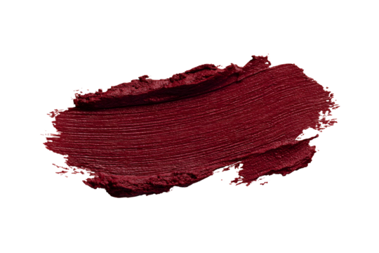 Striking lipstick swipe background displays a rich burgundy hue on black