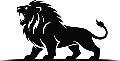 minimal lion silhouette in roaring stance with detailed mane and curved tail on light background, symbolizing courage, strength, and leadership