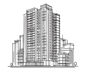 Modern residential building. Real estate concept. Line sketch