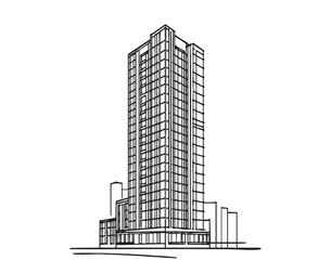 Modern residential building. Real estate simple concept. Line sketch