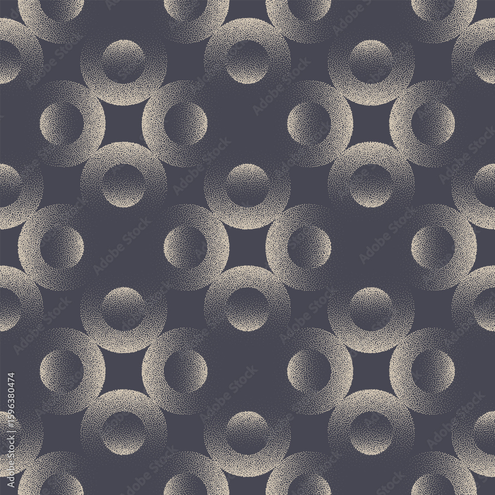 Poster 3d circles grid seamless pattern dot work vector abstract background. halftone grainy textured art i
