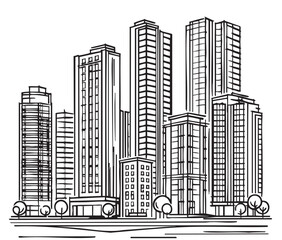High rise building sketch. Line art, doodles