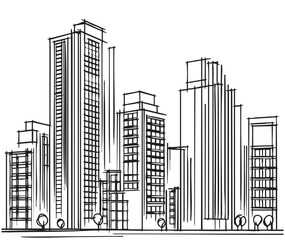 High rise building sketch. Line art, doodles