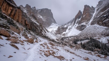 Snowy Mountain Trail in Winter Landscape