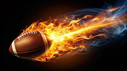 Fototapeta premium Fiery Football Speed A Dynamic Image of an American Football Blazing Through a Trail of Intense Flames and Smoke