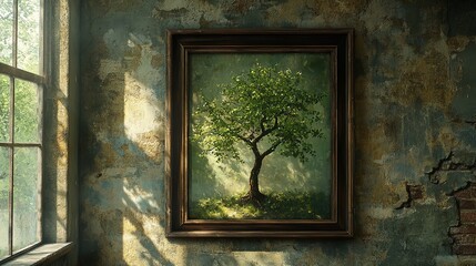 A serene workspace outdoors, featuring a laptop on a wooden table with greenery in the background, creating a peaceful environment for productivity.