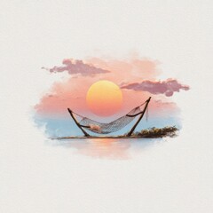 Serene Sunset Over Hammock by the Water Surrounded by Soft Clouds and Vibrant Sky in a Tropical Paradise