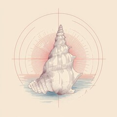 Intricate Natural Shell Design with Rays and Calm Water Background in Soft Earthy Tones for Artistic Coastal Themes