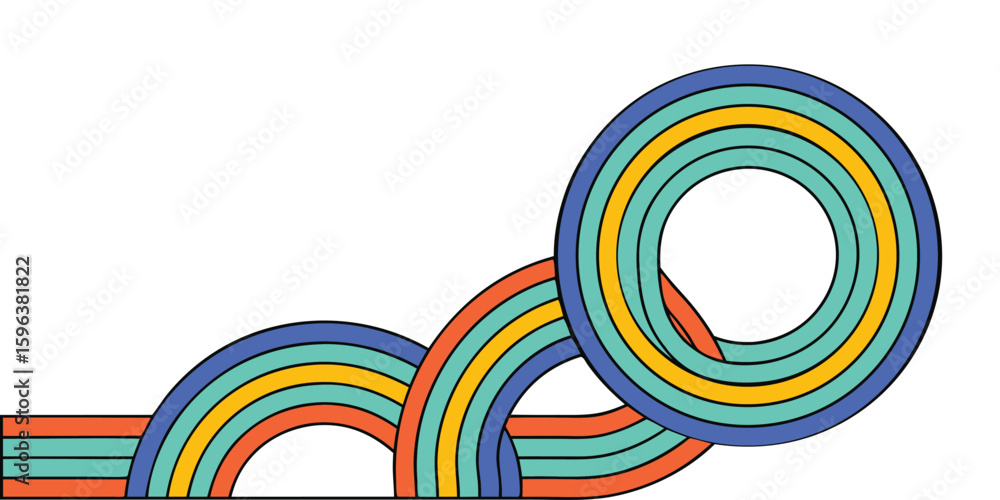 Poster retro groovy rainbow vector graphic. abstract 70s style illustration with interlocking colorful line