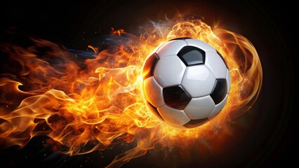 Naklejka premium Fiery Soccer Ball in Motion A Dynamic Image of Intense Competition and Passion