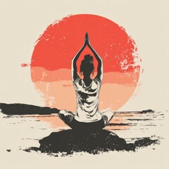 Serene Woman Practicing Yoga at Sunset on a Tranquil Beach in a Calm Environment