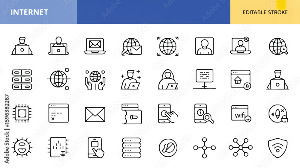 Poster internet connectivity icons a comprehensive set of editable stroke web symbols