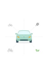 Flat minimalist illustration of electric car — eco-friendly transportation, sustainable mobility, clean energy concept