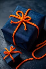Two Gift Boxes with Orange Ribbons on Dark Surface