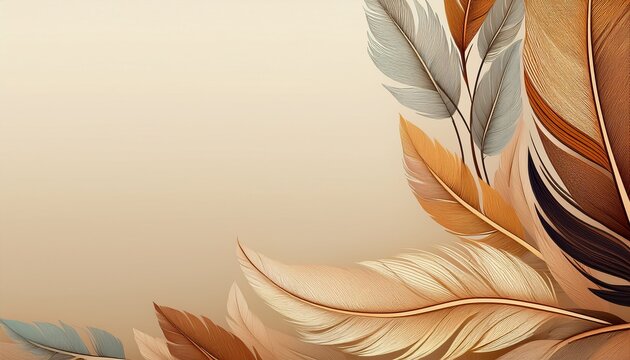 Fototapeta earthy feather design creates calm simple border on neutral background